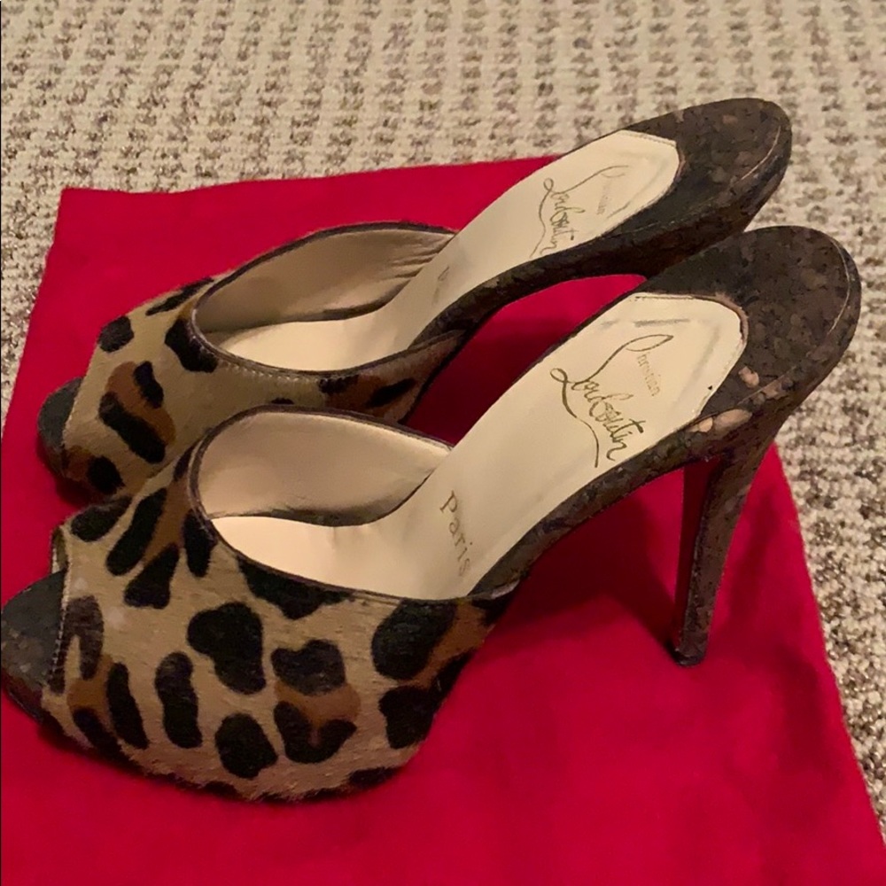 Christian Louboutin Leopard Print Hair Mules 37.5 - Picture 8 of 12